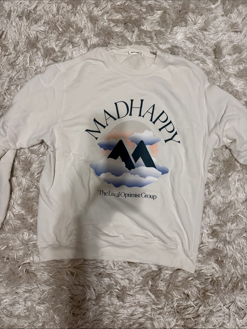 Madhappy White Crewneck Sweatshirt with Blue & Peach Graphic